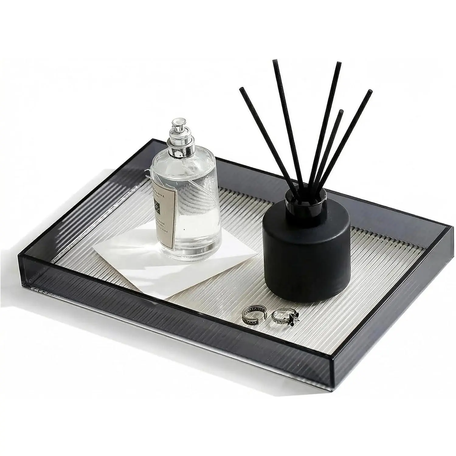 12"x8"Bathroom Vanity Tray for Counter,Black Acrylic Perfume Tray for Dresser,Kitchen soap Dispenser Tray,Coffee Table Tray Decor,Lucite Jewelry Candle Cologne Tray,Toilet Organizer