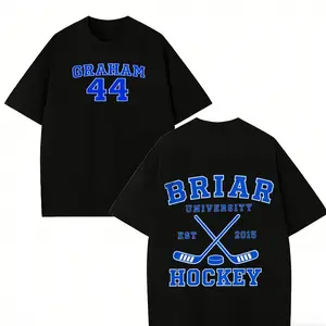 Off Campus Briar University EST 2015 Hockey Graham # 44 Front Back Print T-Shirt,Vintage College Graphic Casual Short Sleeve Tee,Popular Shirt for Hockey Lovers & Off Campus Fans