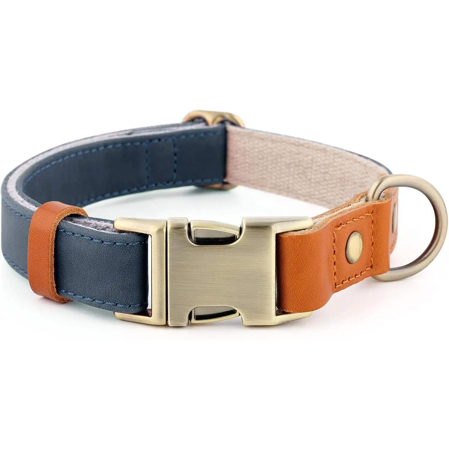 Genuine Leather & Hemp Dog Collars - Adjustable Heavy-Duty, Skin-Friendly, Quick-Release Metal Buckle, Secure Wear for Walking, Training, Small/Medium/Large Dogs (Blue, M)