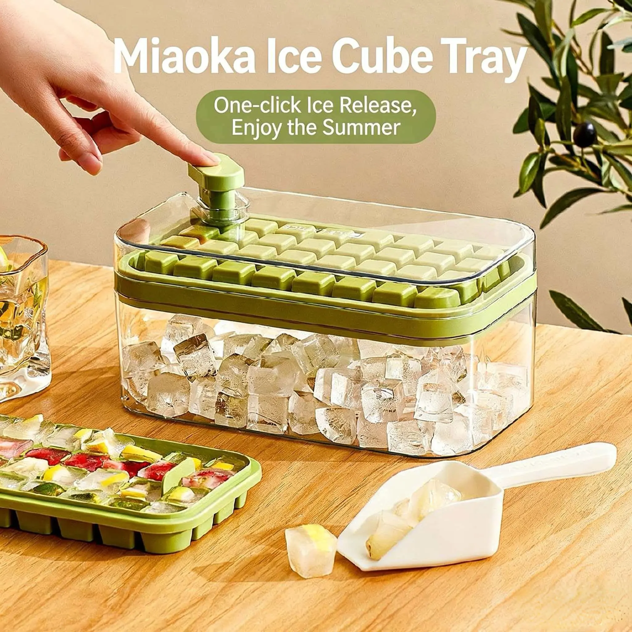 Large Capacity Round Ice Cube Tray Mold, Food Grade Silicone Easy Release, Home Refrigerator Use, Includes Scoop, Durable & Reusable