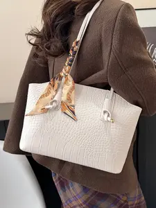Women's Crocodile Texture Shoulder Bag, Fashionable Elegant Versatile Casual Commuter Large Capacity Tote, Perfect Gift for Easter Mother's Day