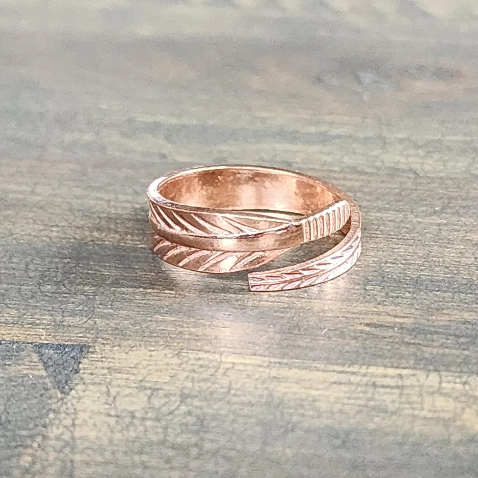 Pure Copper Feather Ring Adjustable Copper Therapy Ring Boho Jewelry