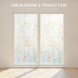 Static Window Sticker, Rainbow Laser Ice Pattern, French Rose Design, Privacy Film, Light-Transmitting, Multiple Sizes, Living Room, Bedroom, Kitchen, Bathroom