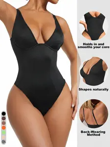 Women Deep V Underwire Shaping Bodysuit, Adjustable Spaghetti Strap, Tummy Control Compression Smooth Shapewear, Casual All-Season Wear