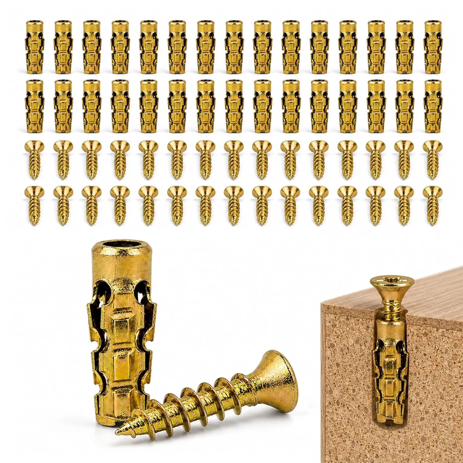120-Count Short-Length Heavy-Duty Zinc-Plated Steel Drywall Self-Drilling Screw Anchors, Conical Tip, No-Drill Easy Installation, Ideal for TV, Cabinet Mounting