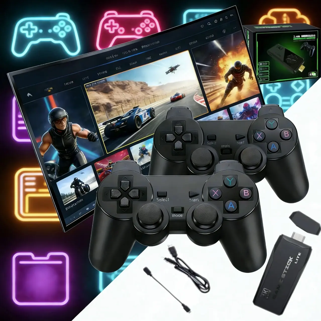 M8 Game Host, Nostalgia Stick, 9 Classic Emulators, HDMI Output, Plug-And-Play, over 200 Games, 2.4g Wireless Controller, Retro Gaming Gift Set