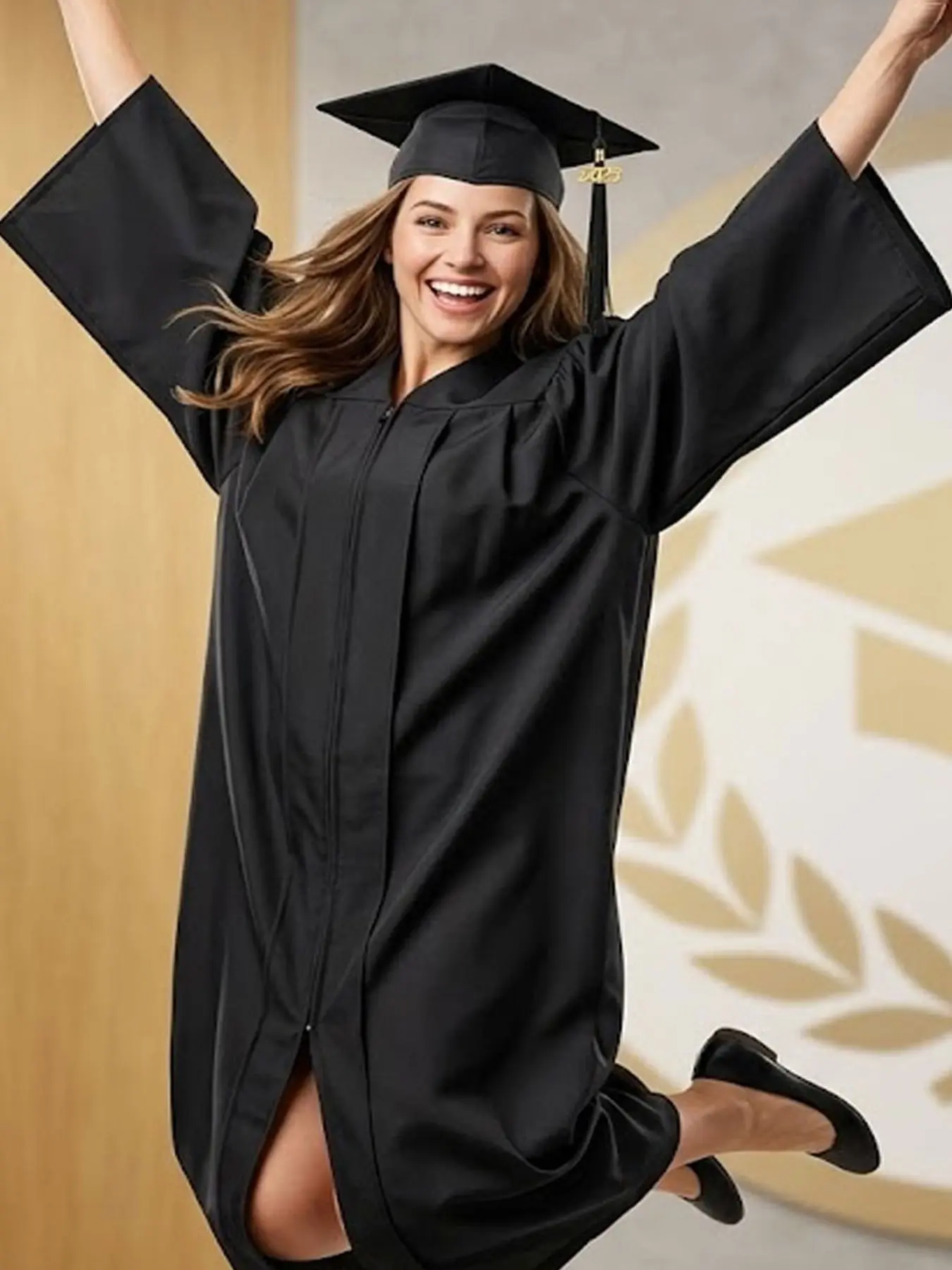 Graduation Gown Full Set: Black V-neck Graduation Robe, Tassel Graduation Cap, Campus Costume Costume Clothes