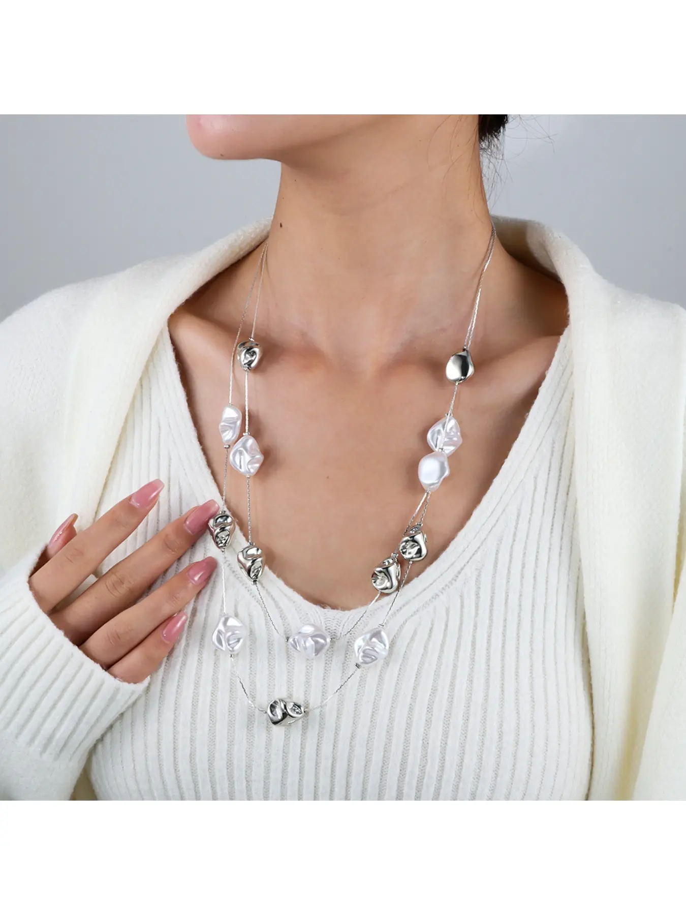 European and American cross-border temperament long sweater chain fashionable multi-layer irregular pearl necklace neck jewelry accessories