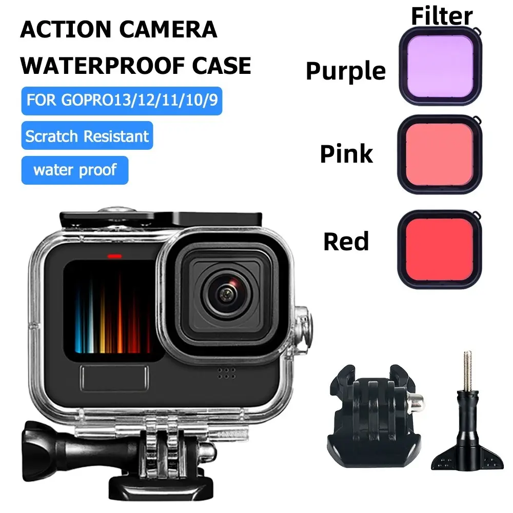 2-piece sports camera protective case (case + filter), suitable for DJI Gopro 13/12/11/10/9 series waterproof protective cases. Perfect for recording during cycling, diving, and live streaming.