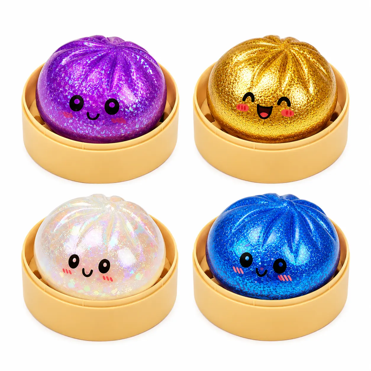 TPR Eco-Friendly Cute Dumplings Glittery Slow-Rise Stress Relief Toys - Colorful, Soft, Squishy, Bouncy Stress Reliever for Ages 6+, Fun Pretend Play Toy for Office Workers & Students (Great Gifts/Rewards)home office party