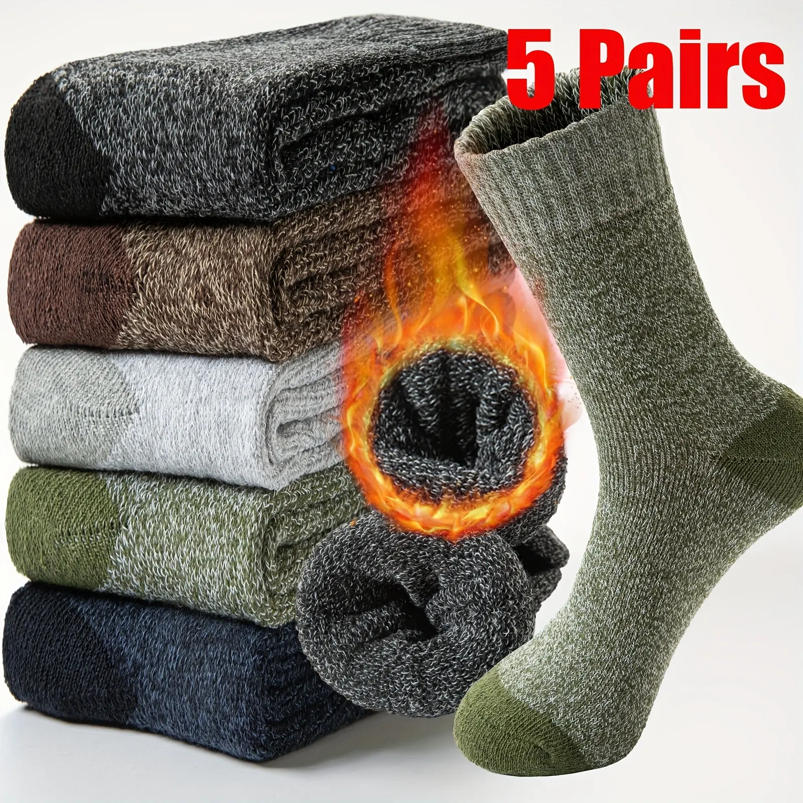 5 Pairs Men's Winter Thermal Terry Floor Socks, Thick Knitted, Soft Comfortable, Suitable for Cold Weather Menswear