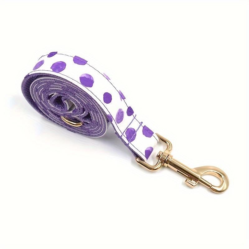 [Personalized] 3pcs/set Light Purple Polka Dot Adjustable Pet Dog Collar, Leash Bow Tie Set, Free Laser Engraved Dog's Name, And Owner's Phone Number, Wedding Gift For Dogs Customized