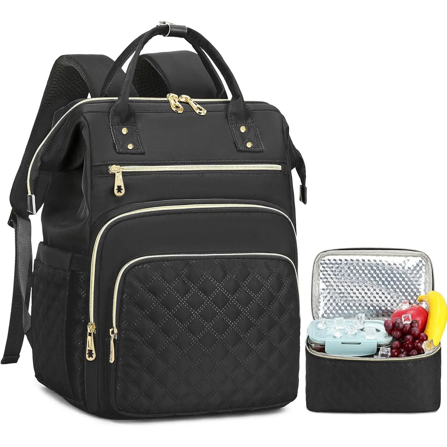 Lunch backpack, 15.6inch laptop backpack, with detachable insulated lunch box, 2-in-1 waterproof work computer bag, suitable for nurses, teachers, and college students for commuting