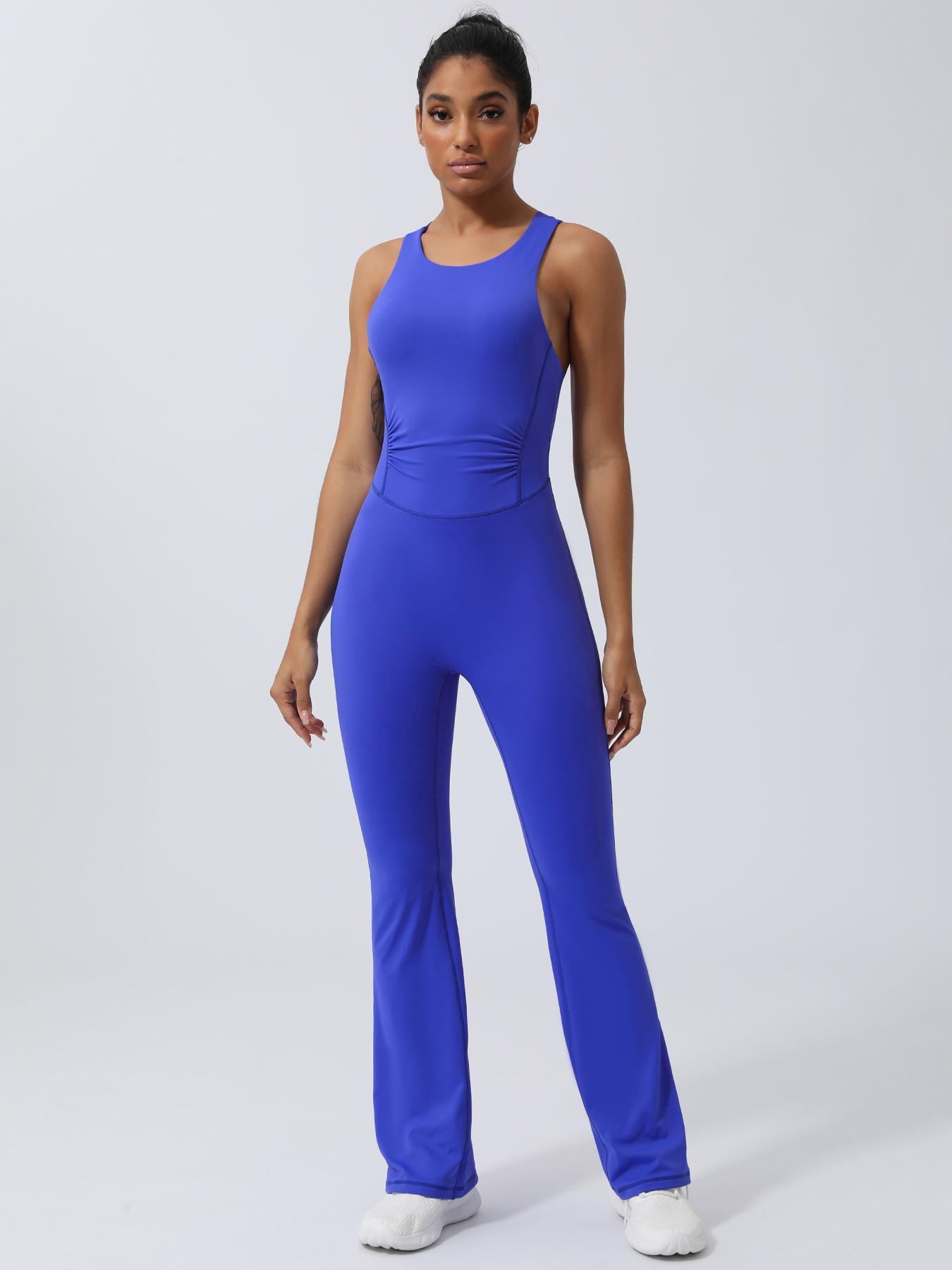 Women's Solid Criss Cross Backless Sports Jumpsuit, Casual Sporty Sleeveless Twist Jumpsuit for Yoga Gym Workout, Ladies Sportswear for All Seasons