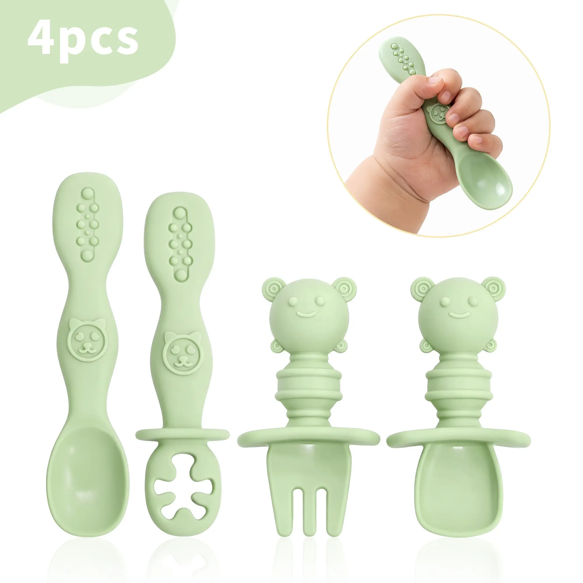 4pcs Silicone Baby Spoons, Self Feeding Baby Utensils, 6-12 Months, BPA Free, Dishwasher Safe, Toddler Cutlery Set, Baby Eating Essentials, Infant Spoons