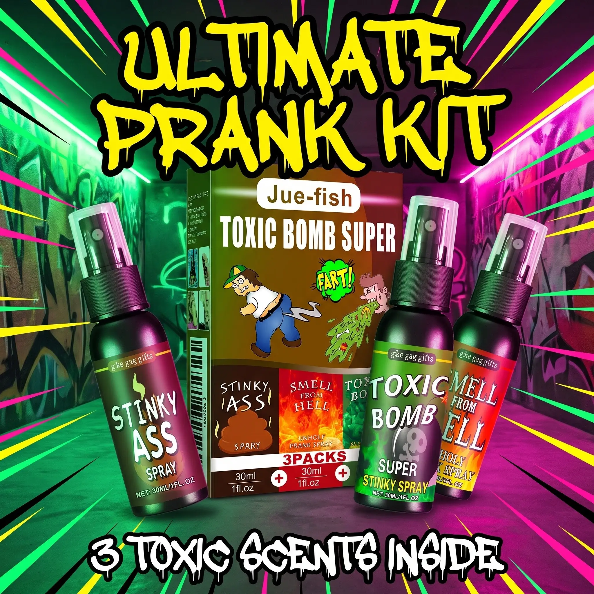 3 Piece Prank Stink Spray Set, Strong Smell Joke Sprayer, April Fools Halloween Party Prank Props, Funny Gift for Fun Events
