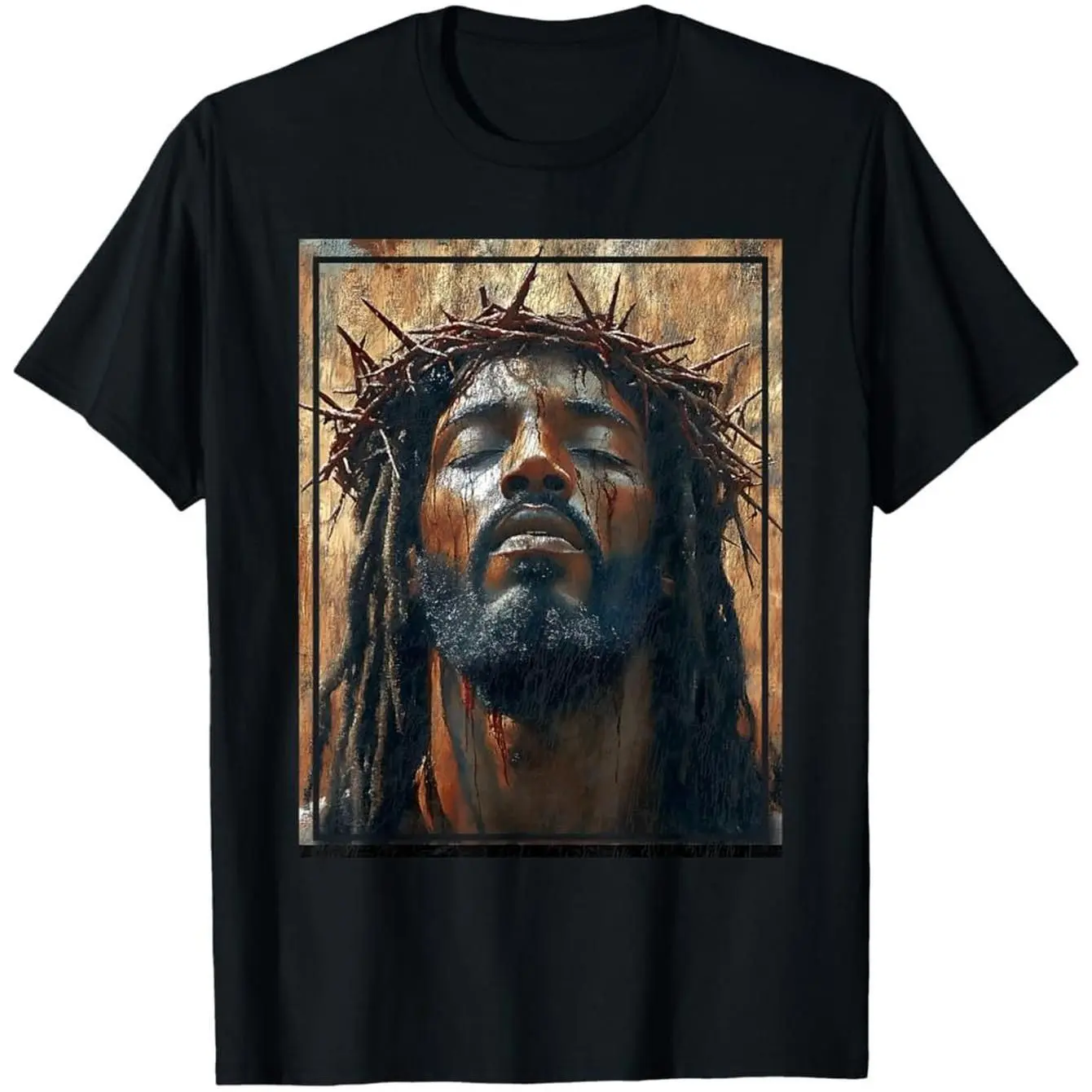 Classic jesus crown of thorns unisex graphic tees 1pc, 100% cotton basic black short sleeve, religious church casual aesthetic tee
