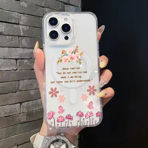 Magnetic Coquette Case for iPhone 17 16 E Pro Max 15 Plus 14 13 12 11 XS XR, Pastel Soft Floral Bible Verse Design | Shockproof, Girly, Stylish, Silicone, and Trendy Protection