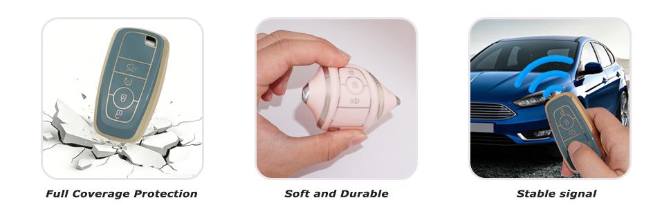 for Ford Key Fob Cover, TPU 3 Buttons Key Case Shell Full Protection for Ford Explorer Bronco Fusion Edge Sport Escape Bronco F150 Pink Car Key Cover with Keychain