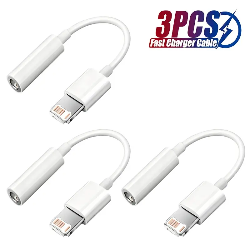 3-Pack Earphone Adapter for iPhone 17/16/15/14/13/12/11 Pro, 3.5mm Audio Splitter, L-Type to 3.5mm Jack Cable, Compatible with Multiple Models, Wide Compatibility