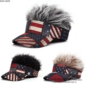 Novelty hats | Hot selling star stripe patriotic cap with integrated retro wig | Sturdy workmanship and stylish retro vibe, lightweight for long-time wear, great for holiday gifts, family gatherings and themed casual outfits