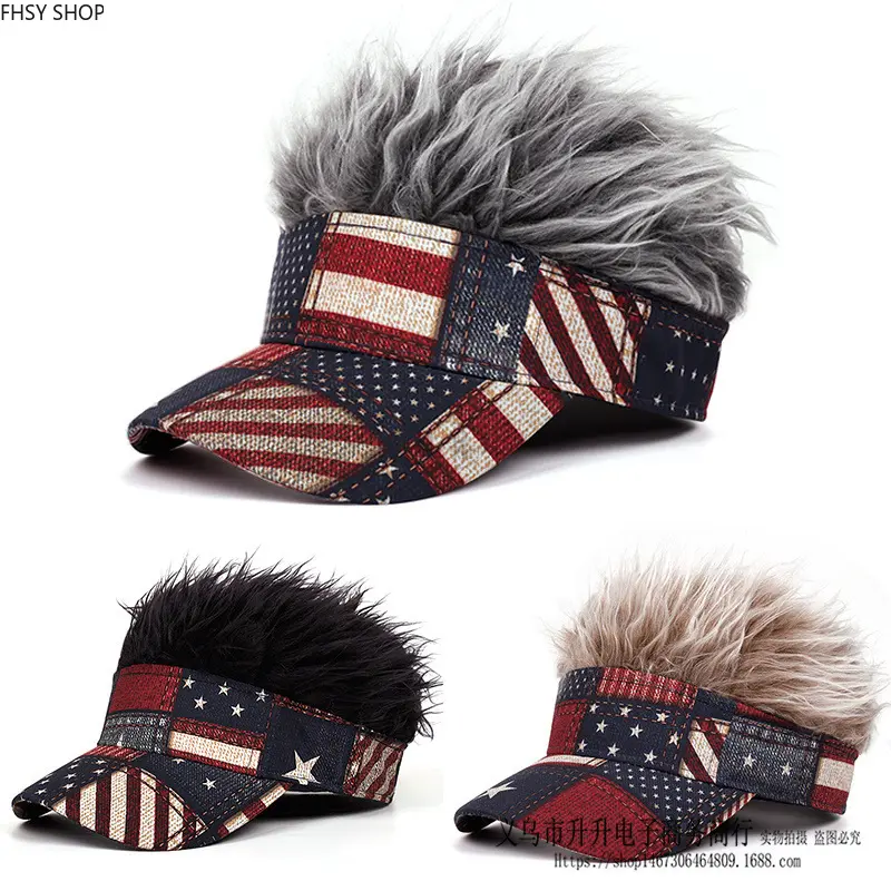 Unisex Patriotic Star-Stripe Novelty Hat with Integrated Retro Wig - Cotton, Sturdy Workmanship, Lightweight, 4th of julyfinds, Ideal for Holiday Gifts, Family Gatherings (hat with hair)