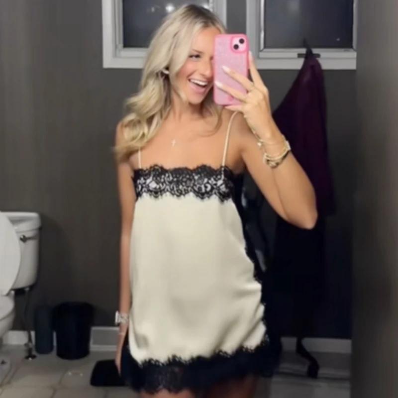 Aria Muse Satin Lace Slip Top Women Summer 2026 Y2K Crop Tanks & Camis Sexy Sleeveless Backless Camisole Elegant Party Tops For Woman