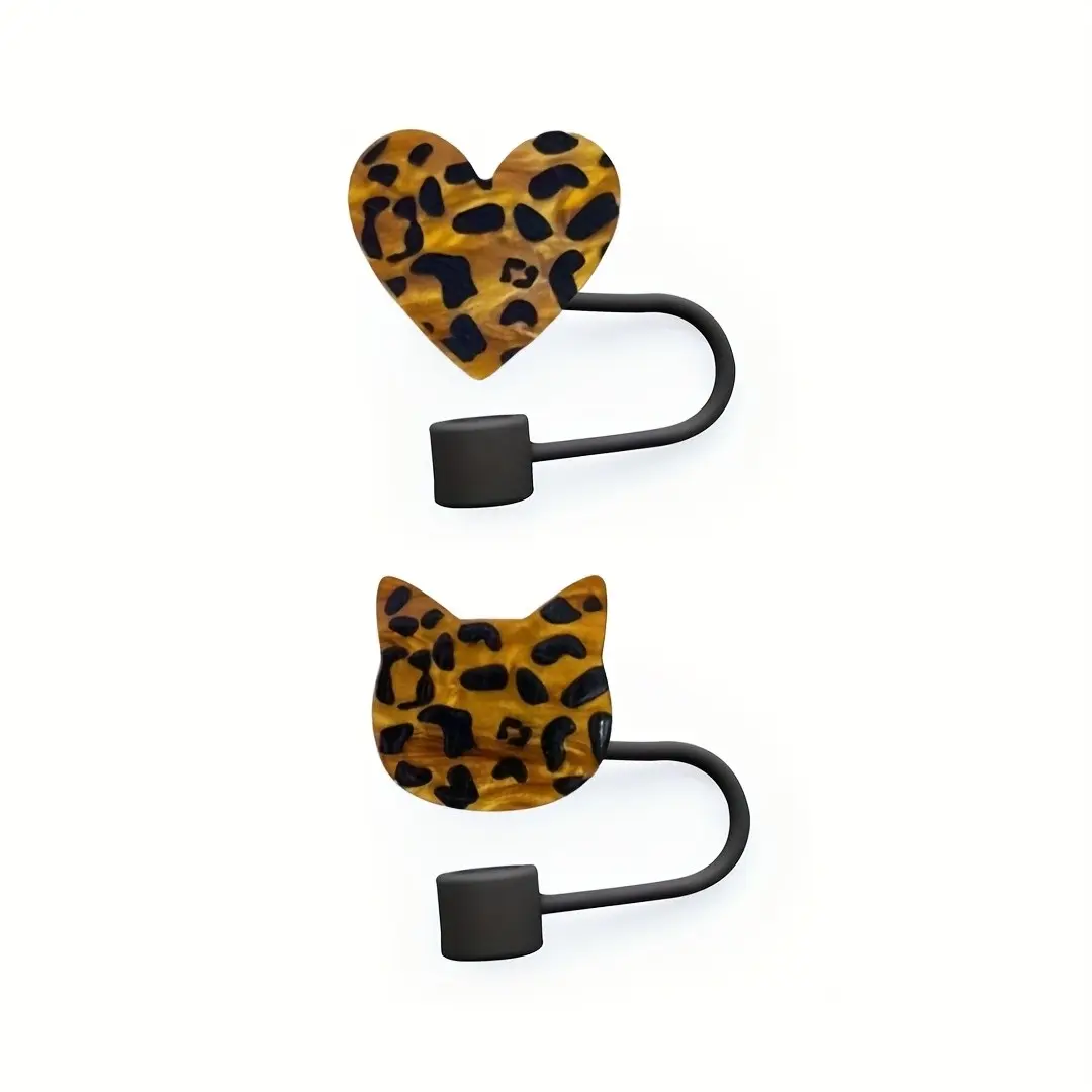 Leopard Print Silicone Straw Caps, Straw Toppers, Durable & Easy Clean, Flexible Straw Covers, Compatible with 10mm Straws, Perfect for Gifts & Camping