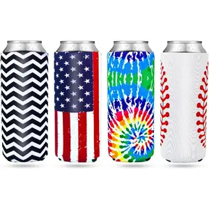 4 Pack 12oz Slim Beer Can Cooler Sleeves, Neoprene Beer Can Cooler Bulk, Collapsible Insulators Cooler Cover Fits for White Claw/Spiked Seltzer and More