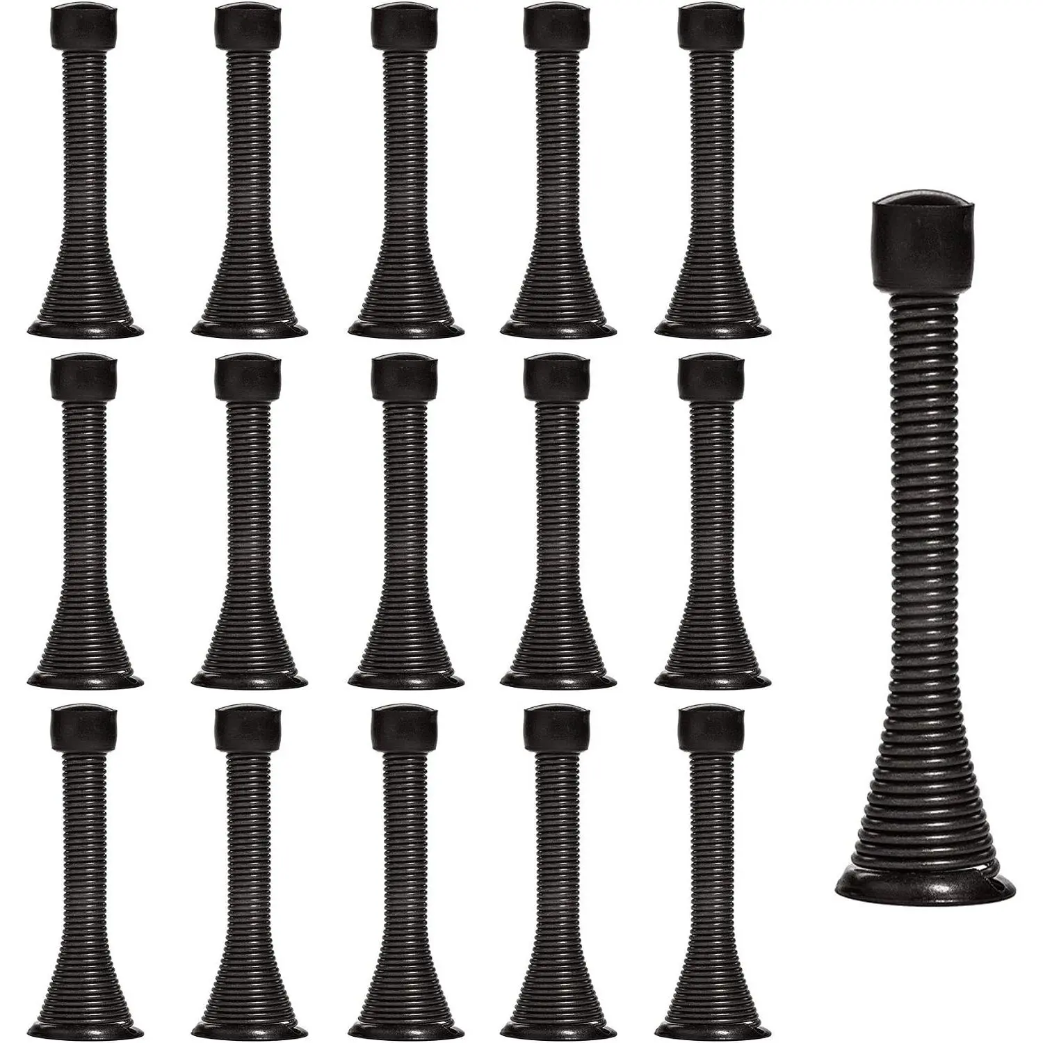 16 Pack Spring Door Stops 3 1/4 Inch Flexible Heavy Duty Spring Door Stopper with RustProof Screw Rubber Bumper Tips (Black)