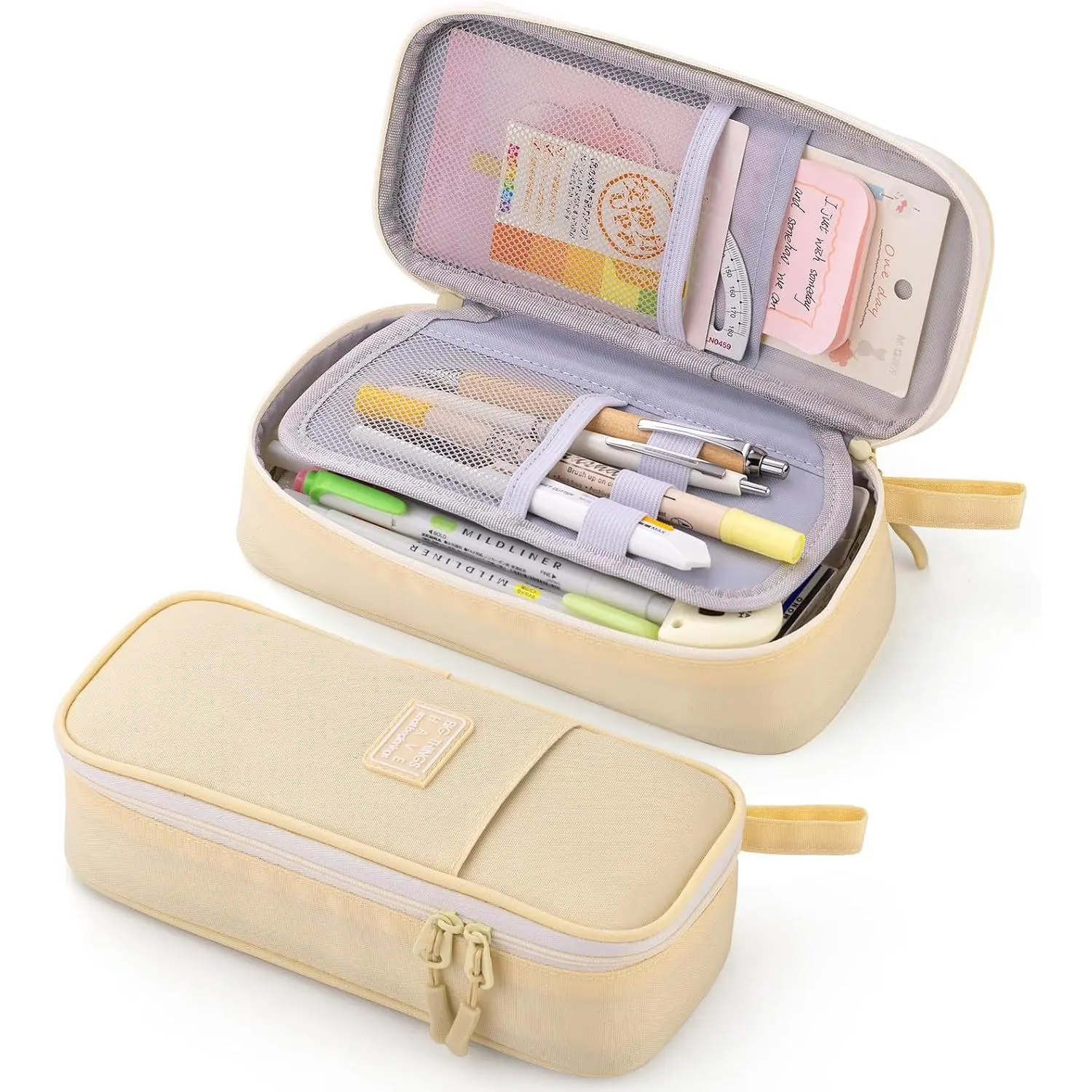 Large Size Durable Pencil Pouch - Big Storage Bag for Back to School Shopping Supplies, Ideal for Teen Girls & Adults, Beige