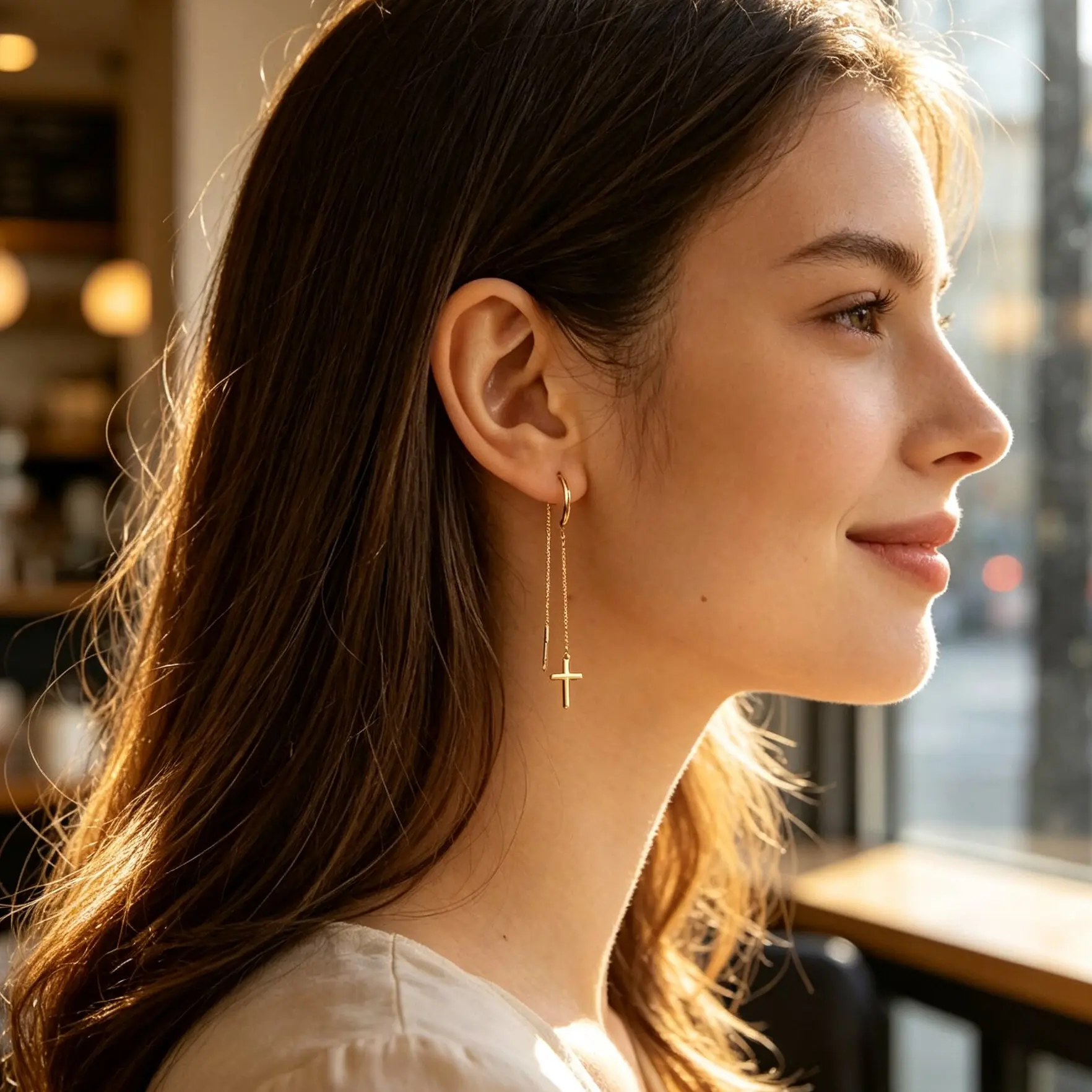 ✨Gold Cross Threader Drop Earrings For Women|Minimalist Dainty Long Chain Pull Through Earrings, Elegant Light Luxury Tarnish Resistant Gold Plated Jewelry, Stylish Daily Wear Statement Earring For Wedding Party Festival, Ideal Gift For Her