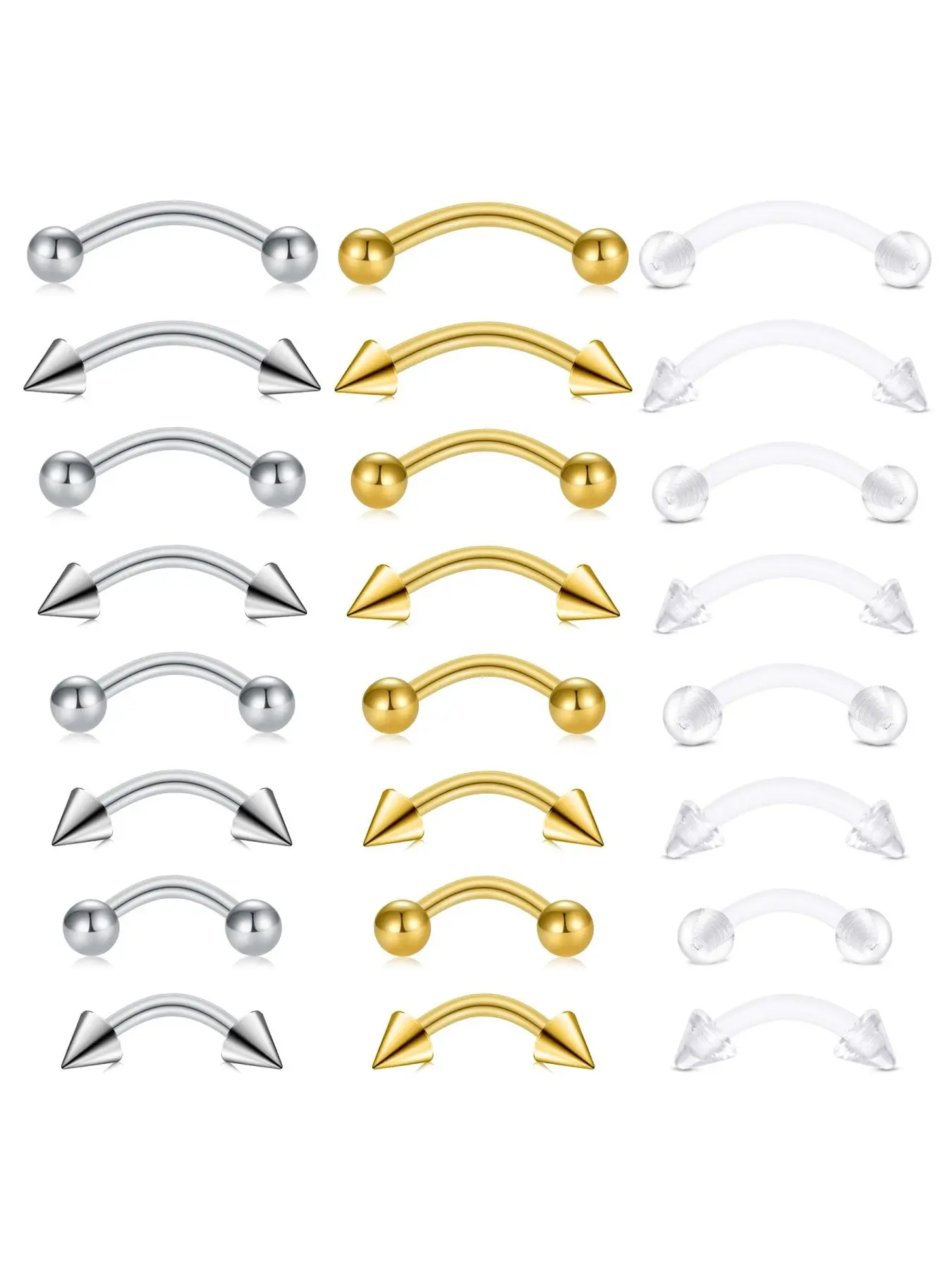 24PCS Eyebrow Rook Piercing Jewelry 16G Earrings Vertical Labret Lip Jewelry Curved Barbell Eyebrow Rings Ear Rook Helix Conch Daith Piercing Jewelry 6/8/10/12mm Plastic Retainers