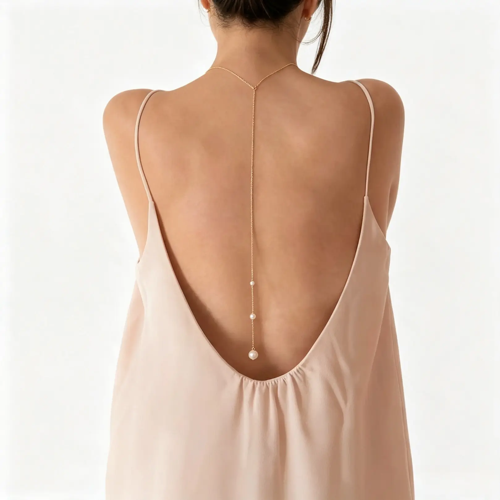 Pearl Back Drop Necklace, Dainty Long Y Shape Body Chain, Minimalist Back Jewelry For Women, Elegant Backless Dress Accessory, Delicate Daily Evening Outfit Decor For Dinner Date, Gala And Casual Occasions