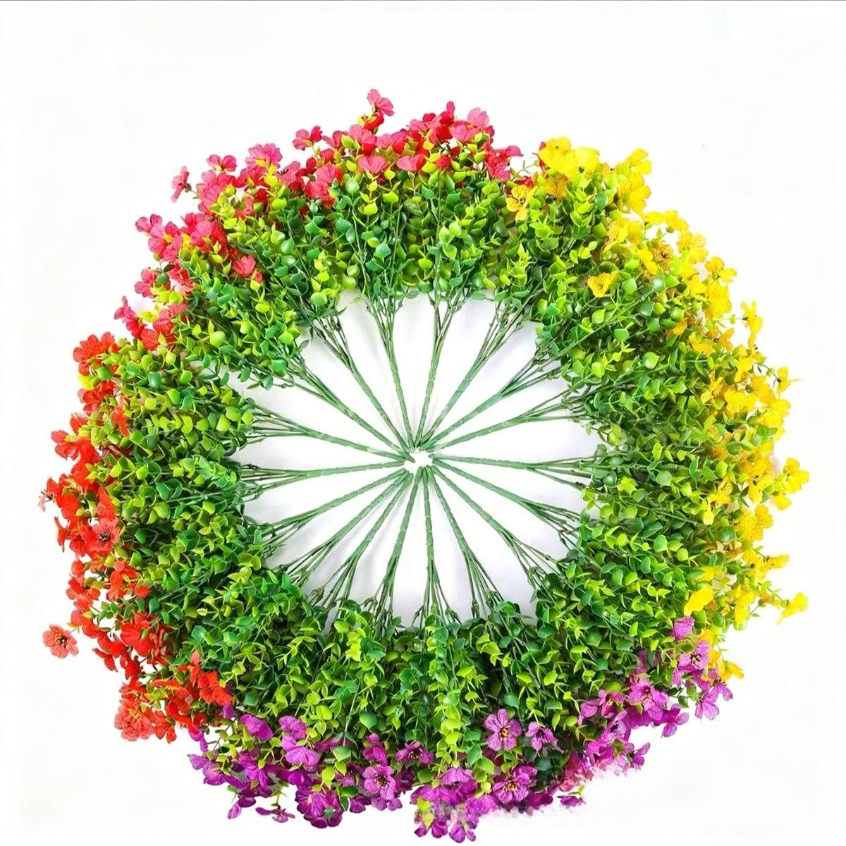 Violet artificial bouquet, purple roses, artificial flowers, artificial eucalyptus, fake flowers, decorative DIY hanging basket