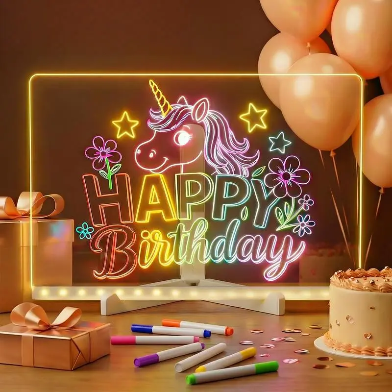 LED Drawing Board Set, Dry Erase Glow Painting Board with Stand, Markers and Cloth, Reusable Kids Learning Board, Ideal Gift for Birthday and Christmas