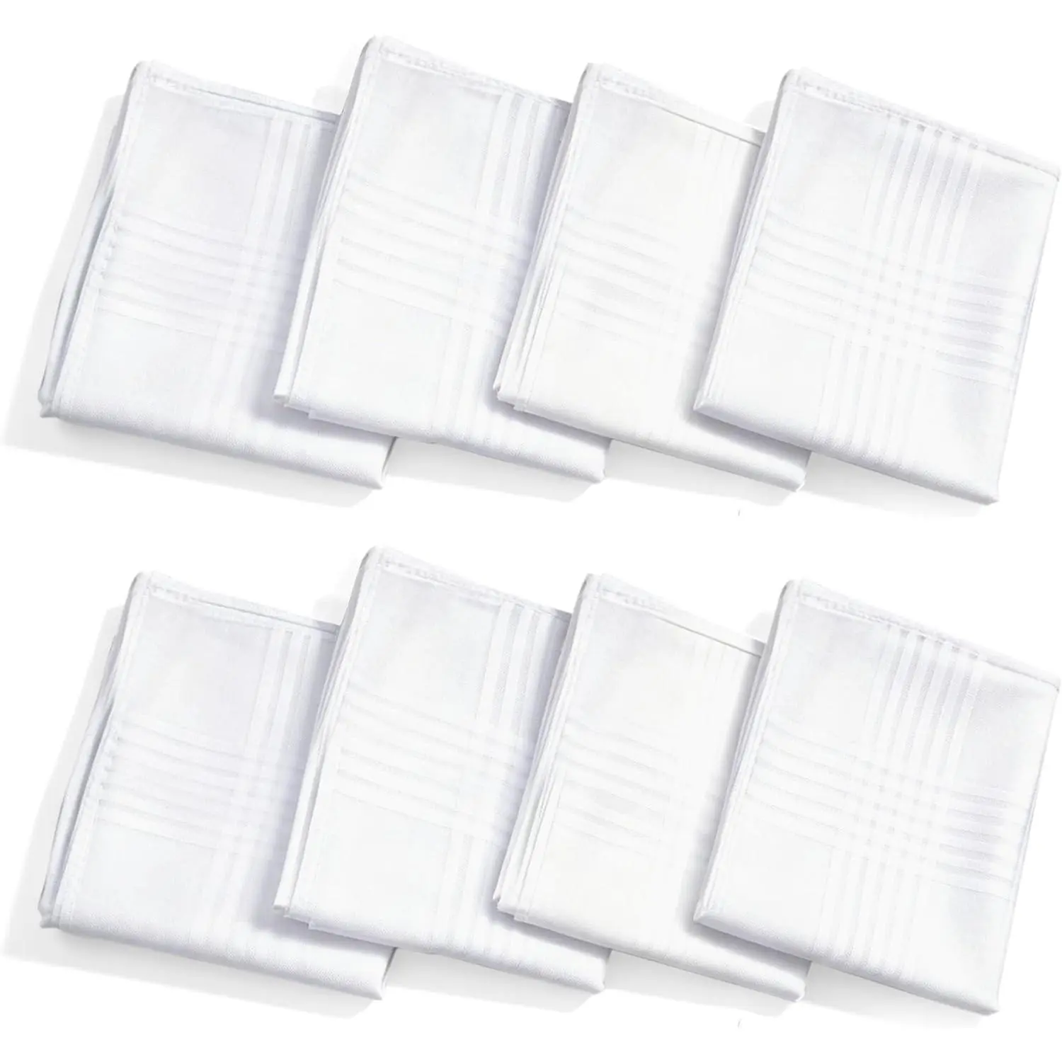 8 Pack Men's White 100% Soft Cotton Handkerchiefs, 16x16 Inch Pocket Squares(Gift)