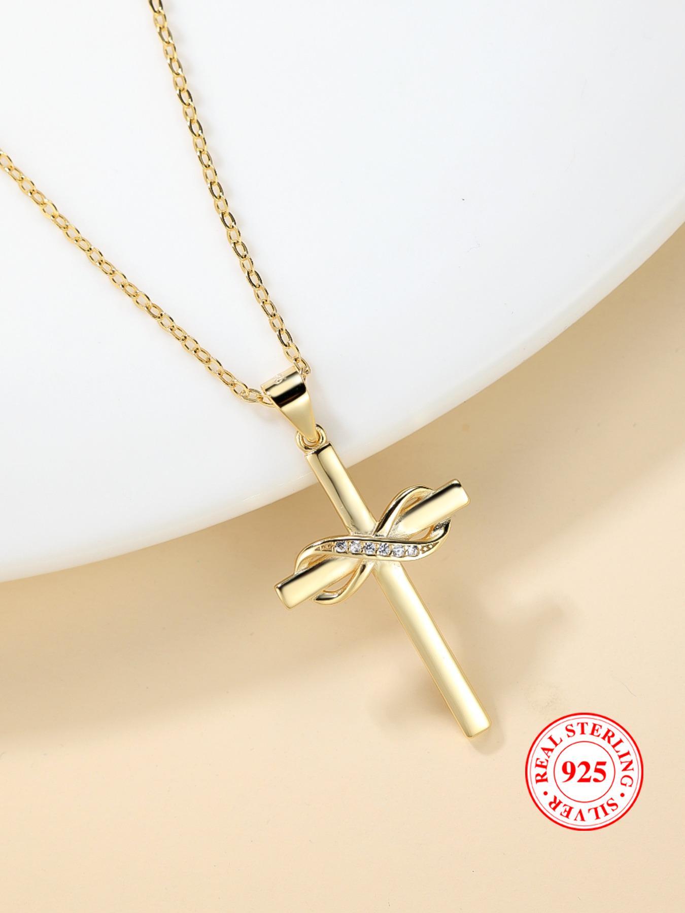 S925 Sterling Silver Infinity Cross Pendant Necklace, Elegant Women's Stackable Clavicle Chain Necklace, Dating Gift for Women & Men, Dainty cross necklace