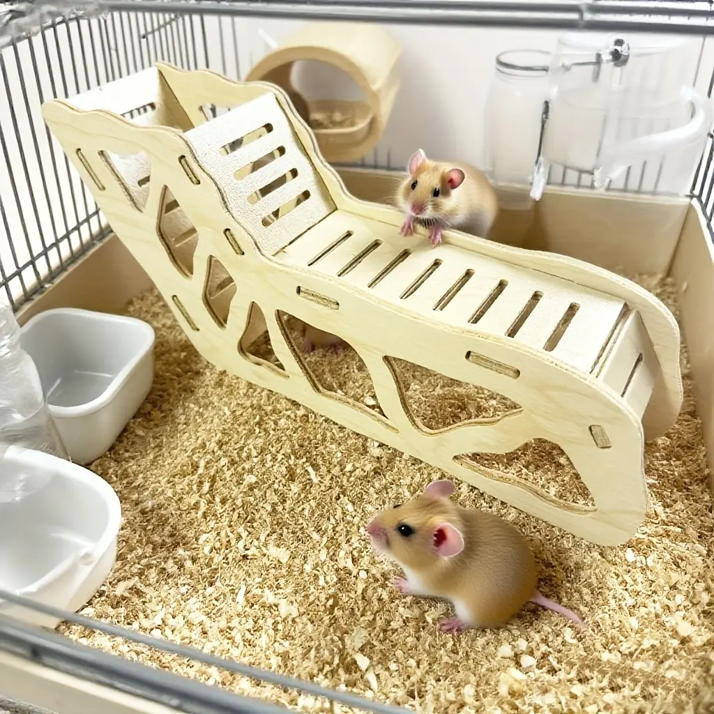 Hamster Hideout Climbing Wooden Ladder and Tunnel, Furniture and Playground, Ideal for Burying in Bedding, Connects with Accessories, Perfect for Hamster Enrichment