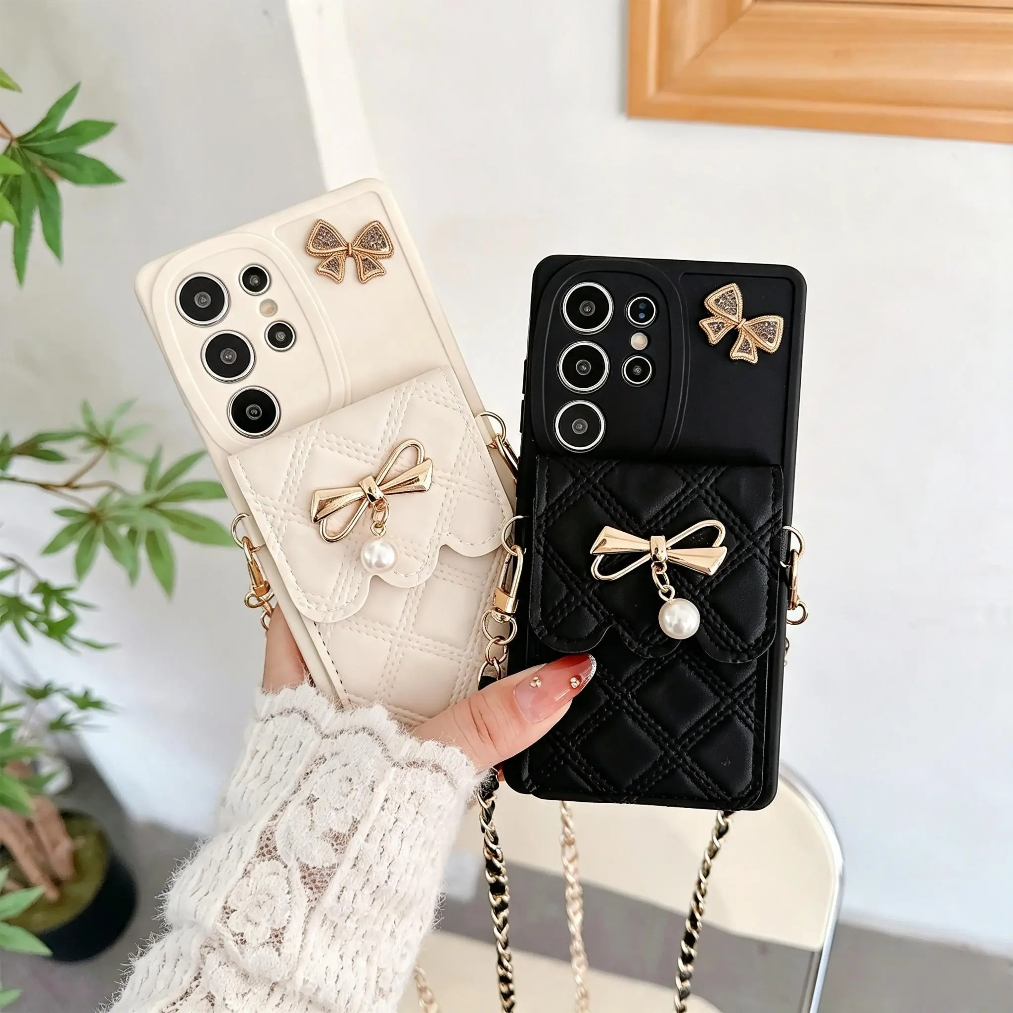 Card Holder Phone Case, Lanyard Phone Case,Pearl Card Package Suitable Phone Case,for Samsung Galaxy S26 Ultra S25 S24 S23 S22 S21+ PLUS ULTRA FE Phone Case, Individual Phone Protector,