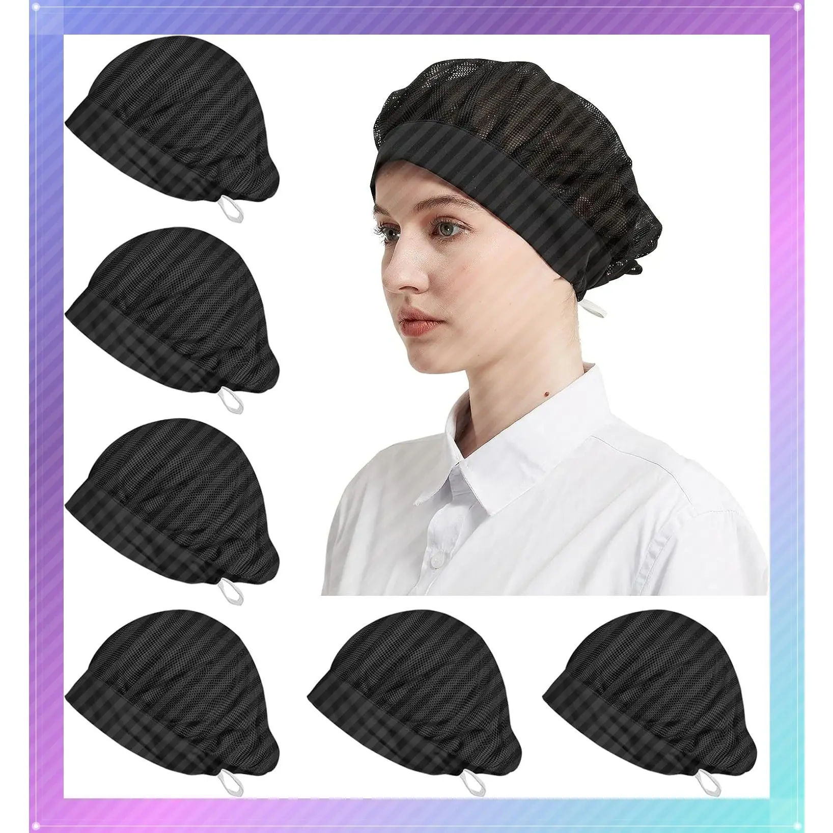 6 Pack Mesh Chef Hats for Men & Women - Adjustable Breathable Cotton Kitchen Cooking Foodservice Hairnet Unisex Chef CapsGift