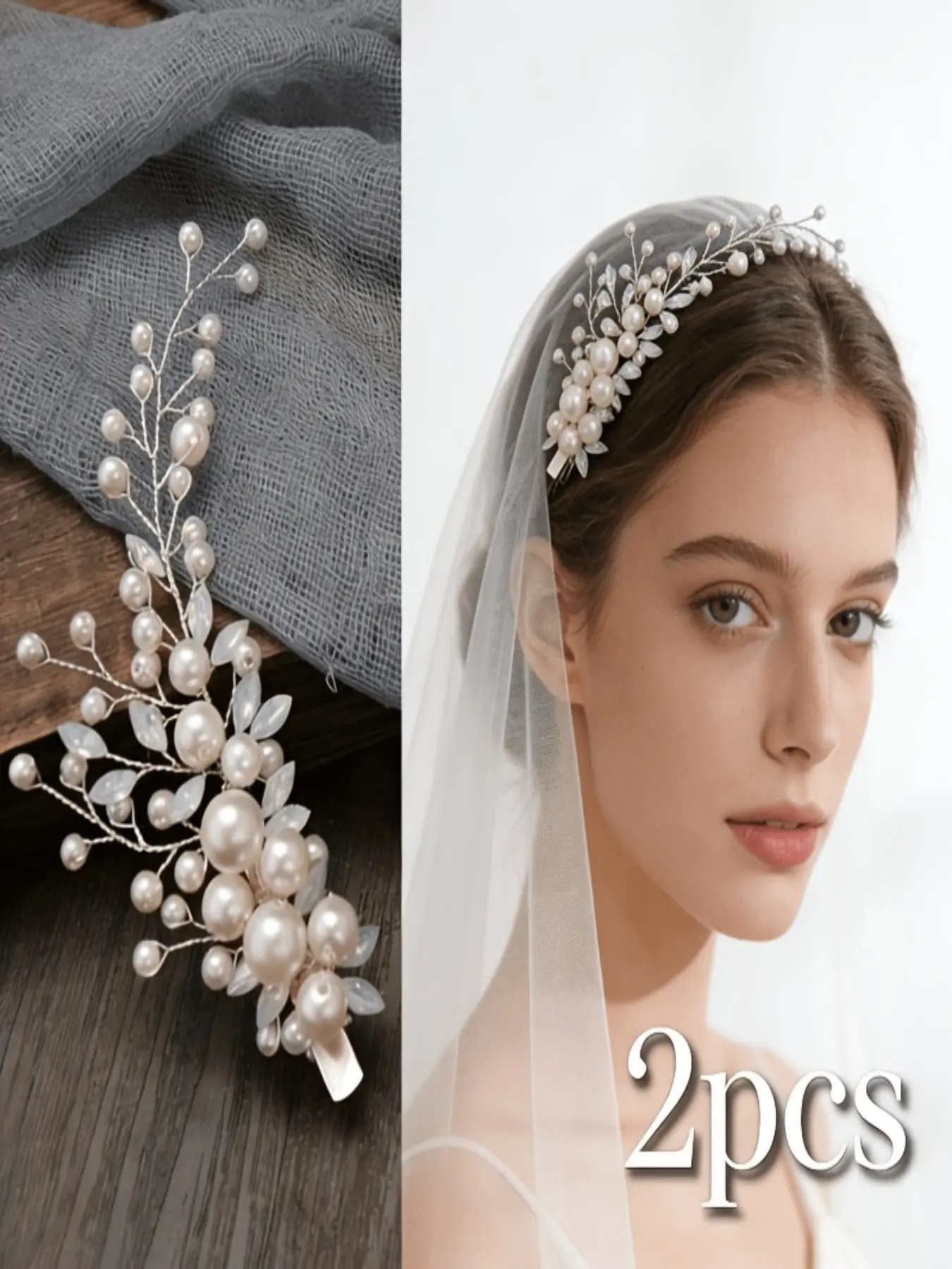 2 Pcs Bride Hair Clips with Rhinestones, Lightweight Bridal Wedding Bridesmaid Headpieces, Hair Accessories, Cute Floral Style, Perfect for Travel Photoshoots and Portraits