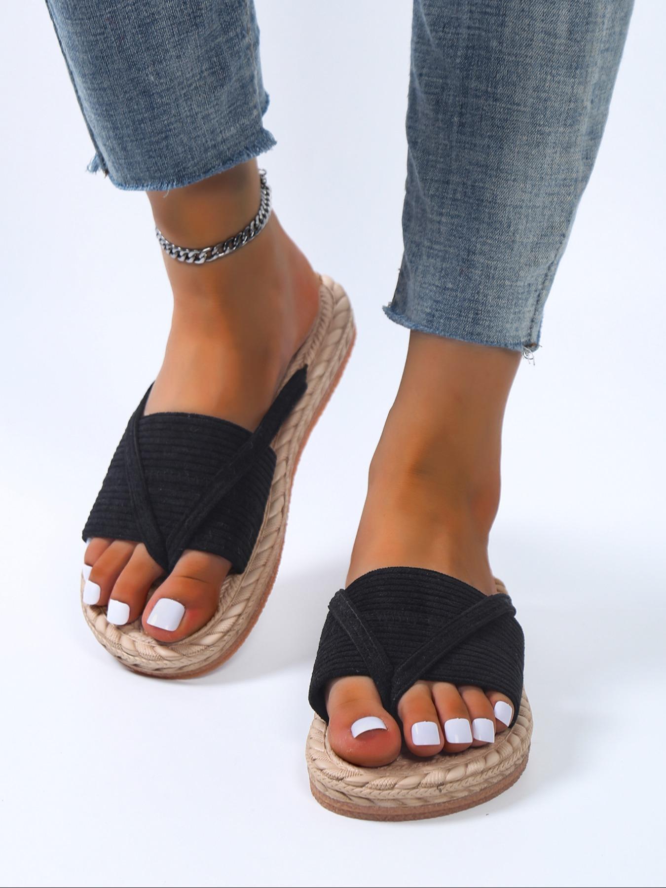 Summer 2025 Solid Color Slide Slippers for Women, Flip Flops, Comfort Barefoot Shoes, Lightweight Breathable Bohemian Sandals, Beach Footwear, Boho Sandals, Wide Band Slippers for Beach, Boho Style Slides