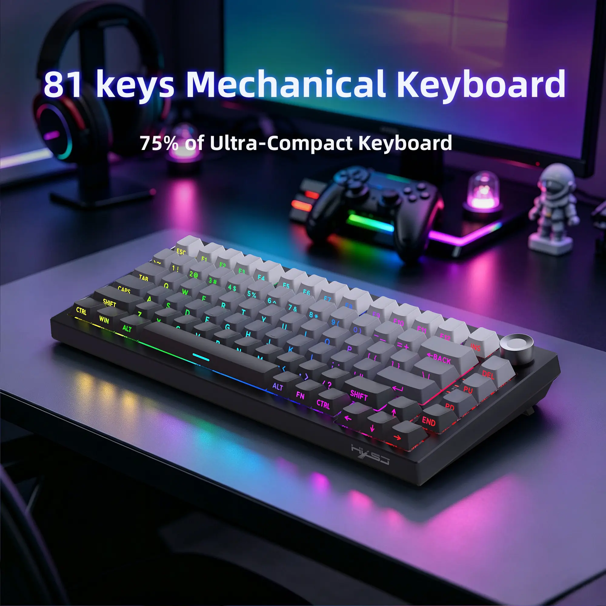 Hxsj-X81 Custom Mechanical Keyboard, 2.4g Wireless/BT/wired RGB, 8000mah Battery, Gasket Structure, Long Lasting, Gaming Keyboard, Rechargeable Mechanical Keyboard