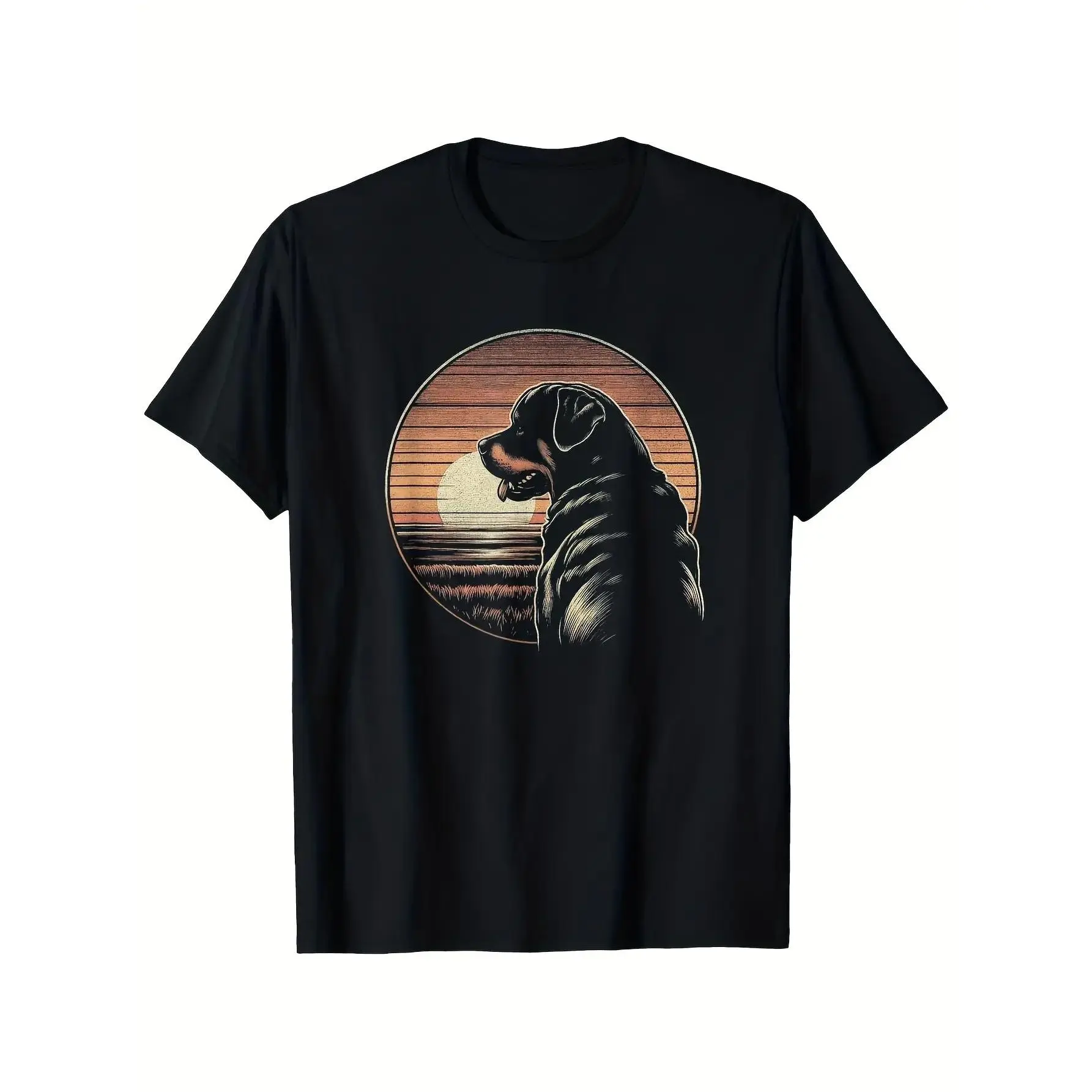 Men's Short-Sleeve Casual Round Neck T-Shirt - Retro Print 100 Rottweiler Dog Lover Menswear Top