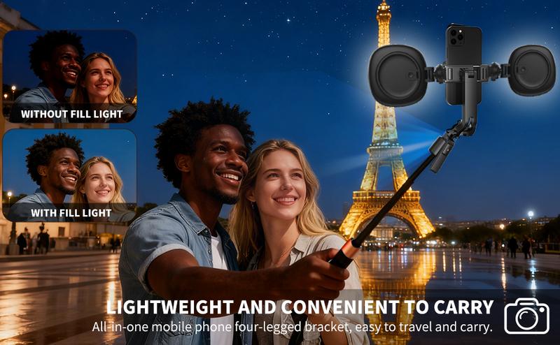 360° Auto Face Tracking Tripod, Rechargeable Selfie Stick Stand with Dual Fill Lights, Smart Rotating Phone Holder for Vlogging, Live Streaming, Video Calls & Content Creation (iPhone/Android Compatible)