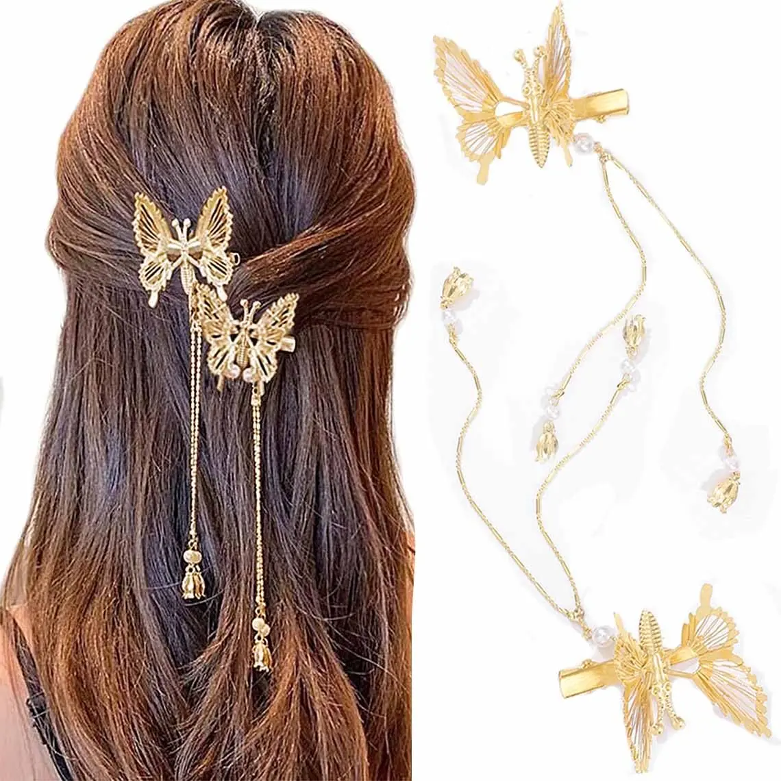Butterfly Clips Hair  Hair Barrettes Fluttering Tassel Hair Accessories Set for Women and Girls (Pack of 2)