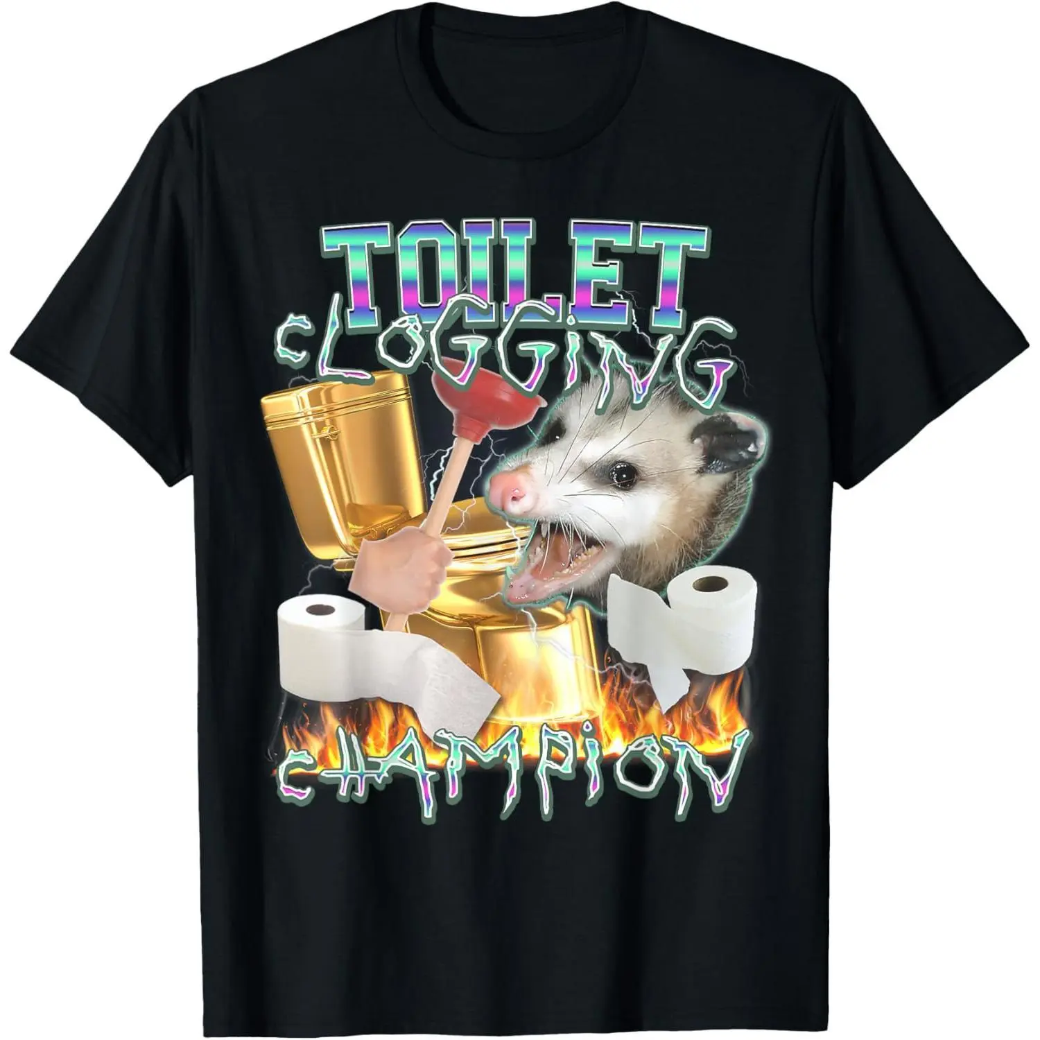 Toilet Clogging Champion Funny Possum Meme Short-Sleeve Top, Unisex