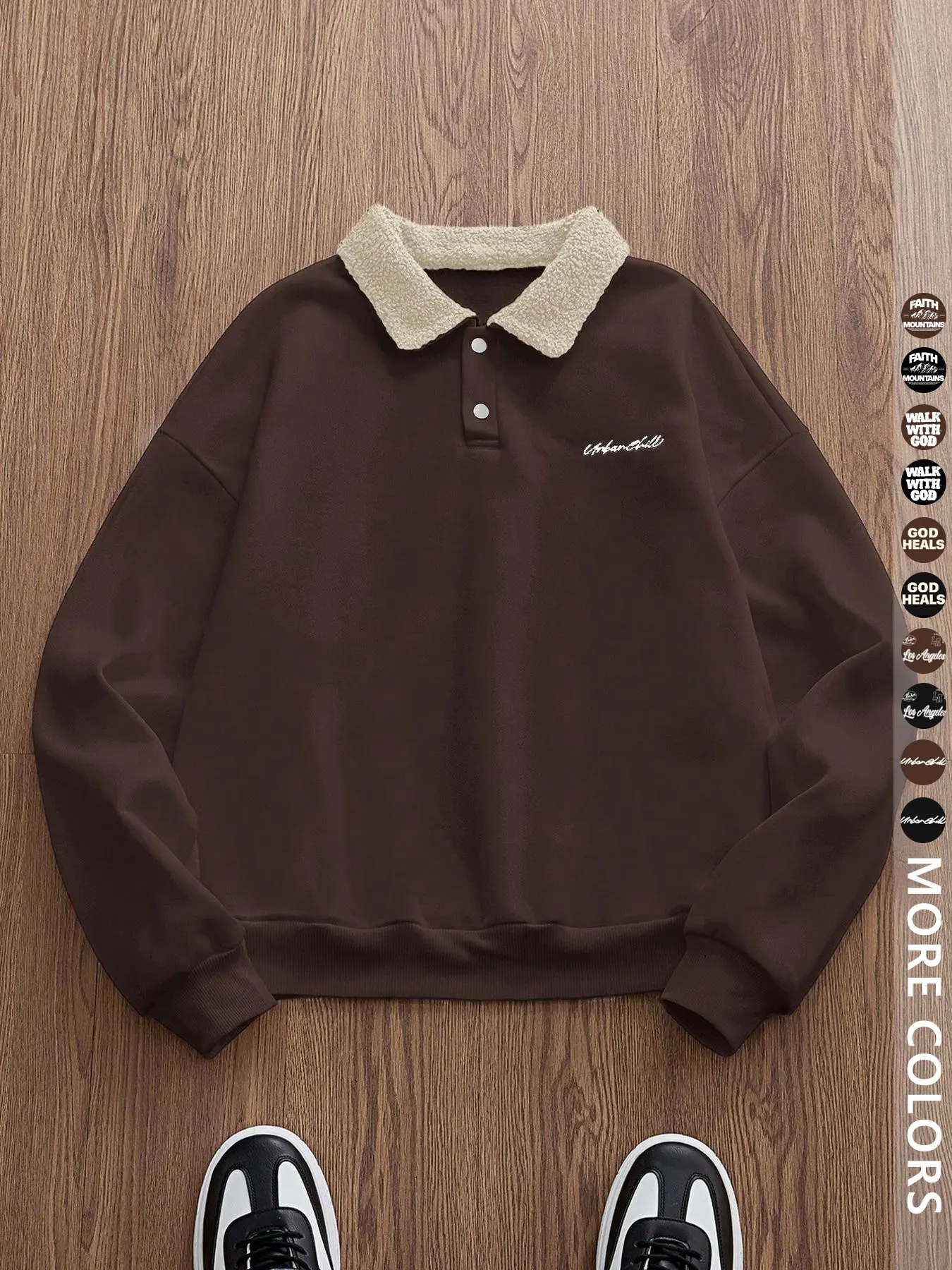 Men's Y2K Autumn Winter Thickened Long Sleeve Plain Fitted Casual Collared Retro Vintage British Style Aesthetic Lamb Wool Collar Polo Shirt, Unisex Elegant Casual Fashion, All Seasons Wear, Casual Polo Shirts, Menswear
