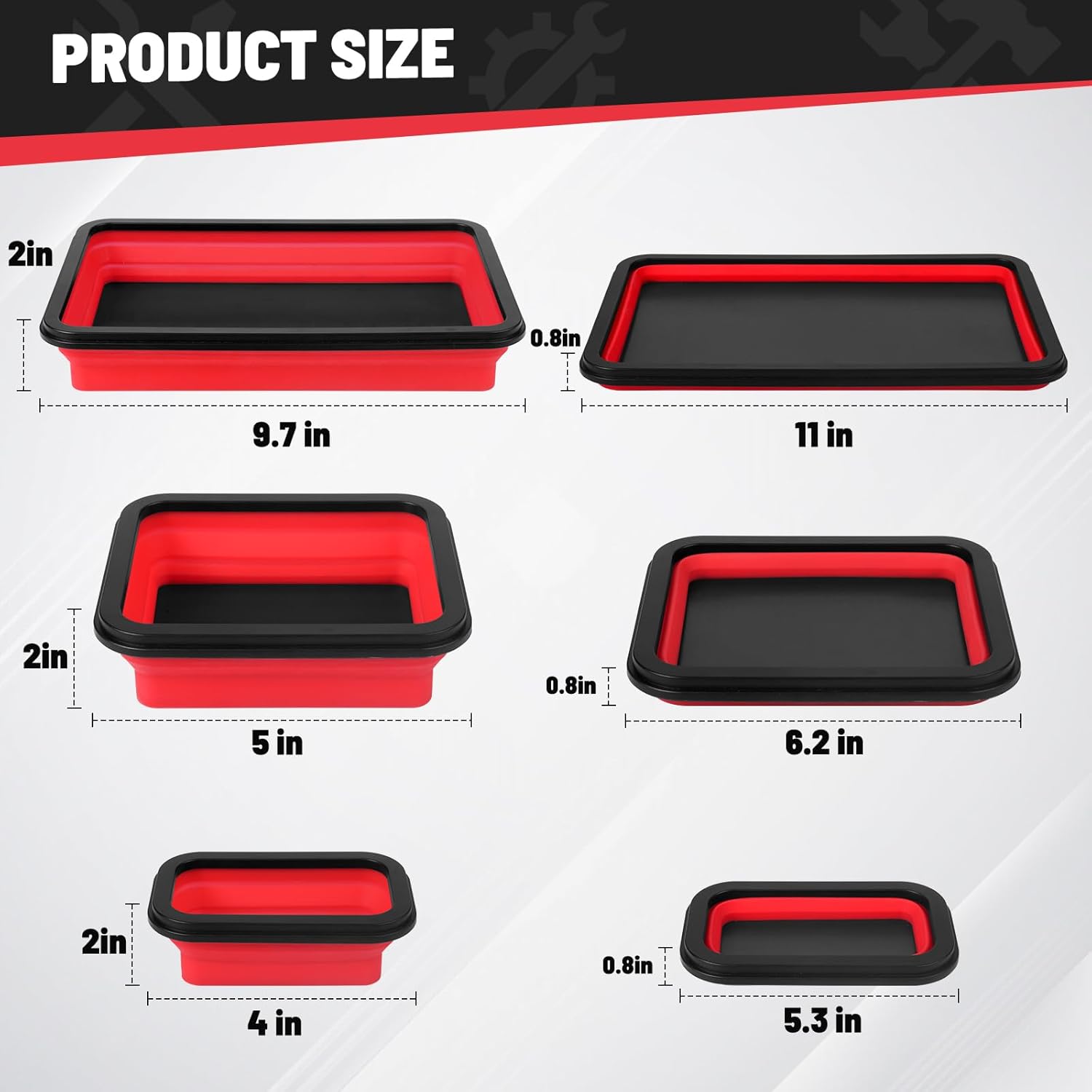 Upgrade Collapsible Magnetic Parts Tray Set, Foldable Magnetic Tool, 4.25 inch Square Silicone Bowls with Magnetic Base Stores and Organizes Small Parts and Tools